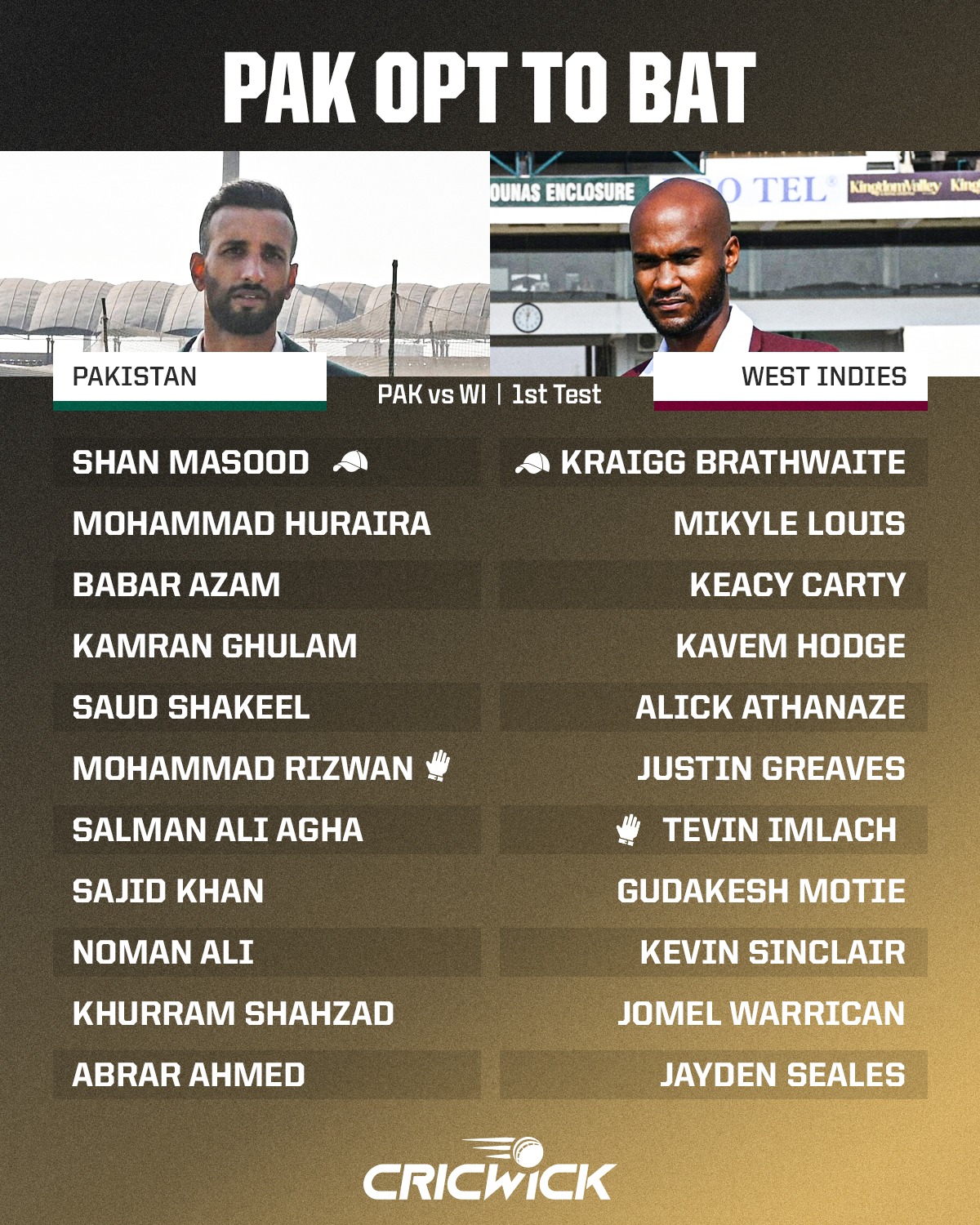 Pakistan vs West Indies, 1st Test Watch Live Cricket Match